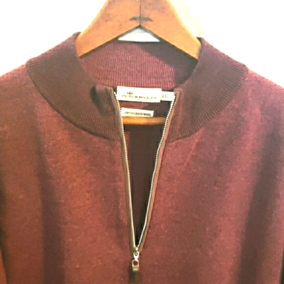 PETER MILLAR Burgundy Heathered Merino Wool 1/4 Zip Mock Neck Pullover Sweater - Picture 2 of 8